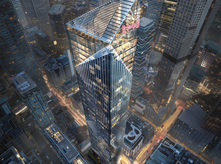 Freed Hotel & Residences Aerial View of Building at Dusk