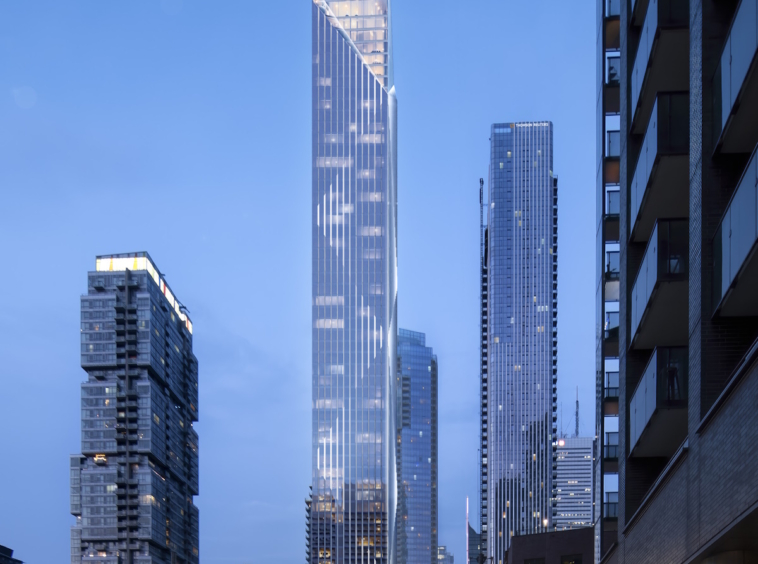 Freed Hotel & Residences Streetscape View of Tower at Dusk